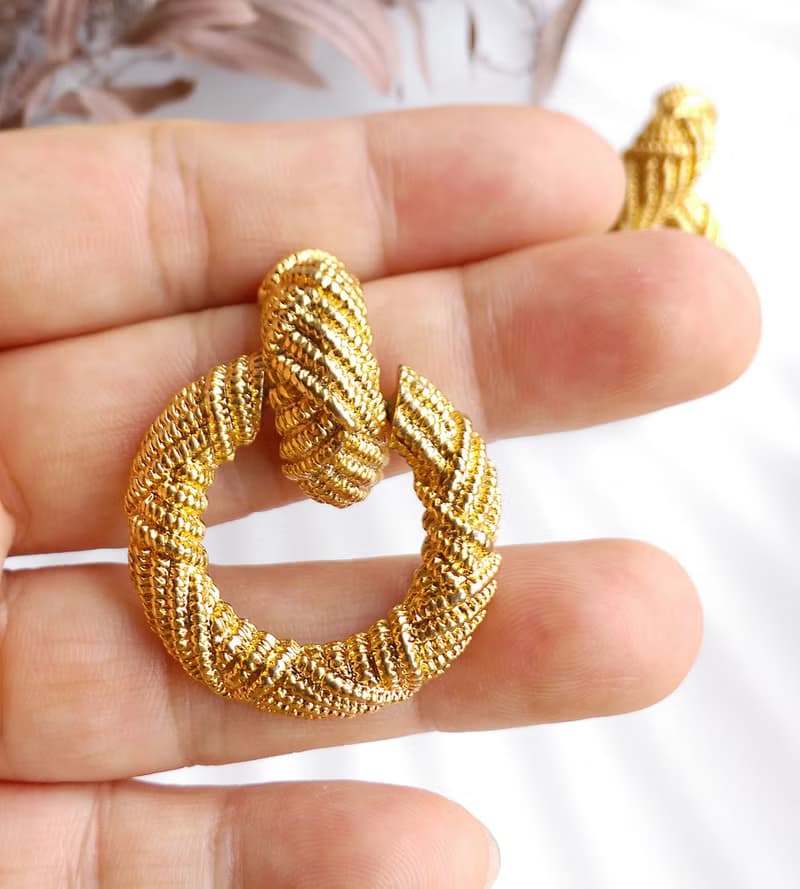 Vintage Jewelry 西洋古董飾品 金色調 垂墜 編繩 針式耳環