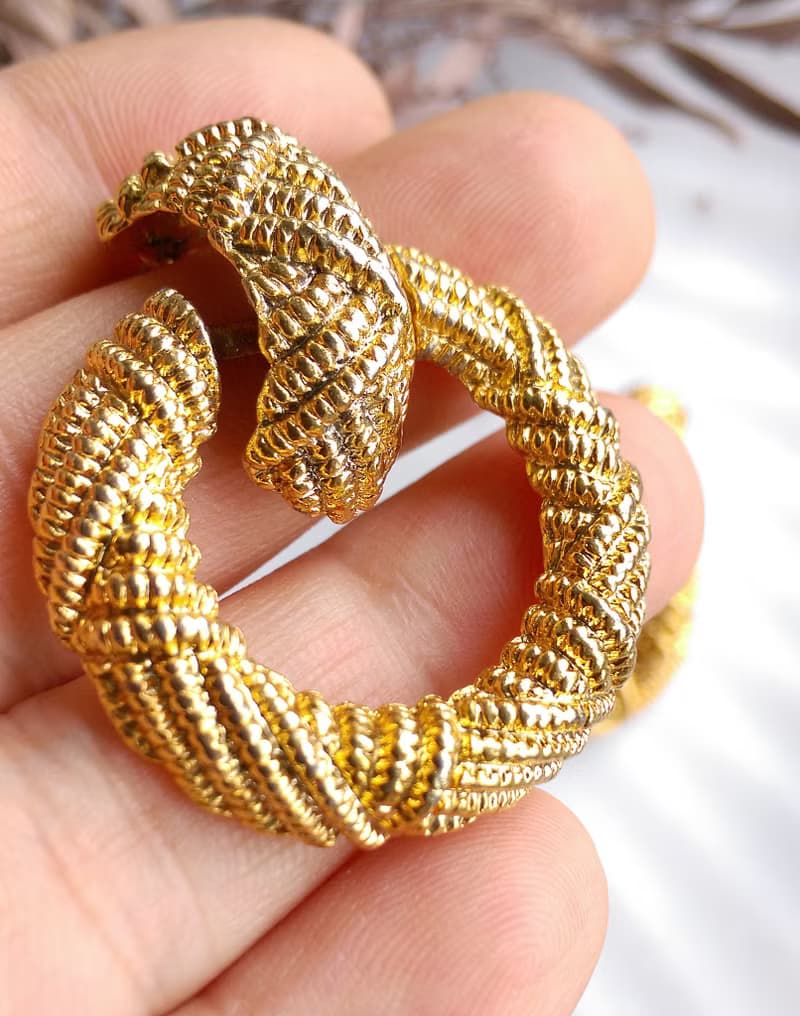 Vintage Jewelry 西洋古董飾品 金色調 垂墜 編繩 針式耳環