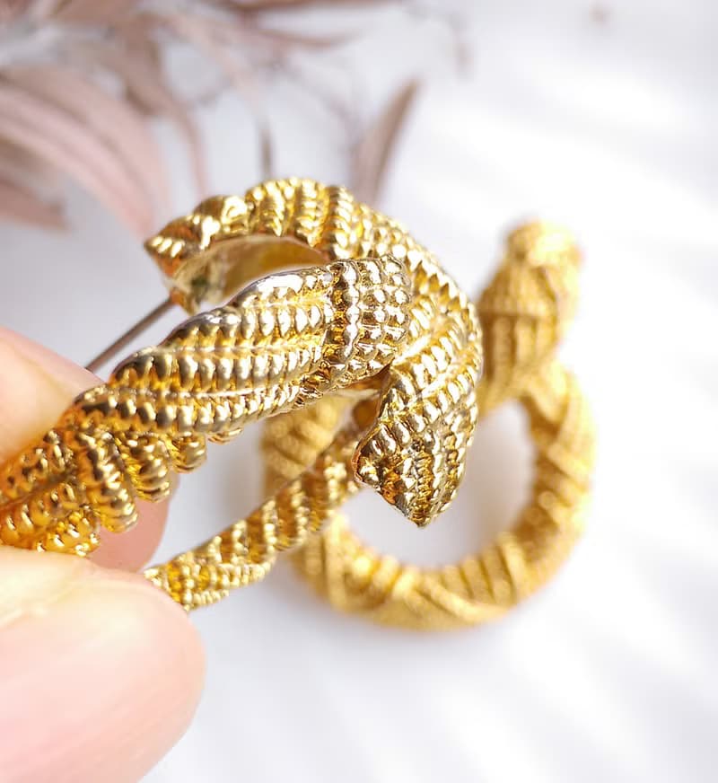 Vintage Jewelry 西洋古董飾品 金色調 垂墜 編繩 針式耳環