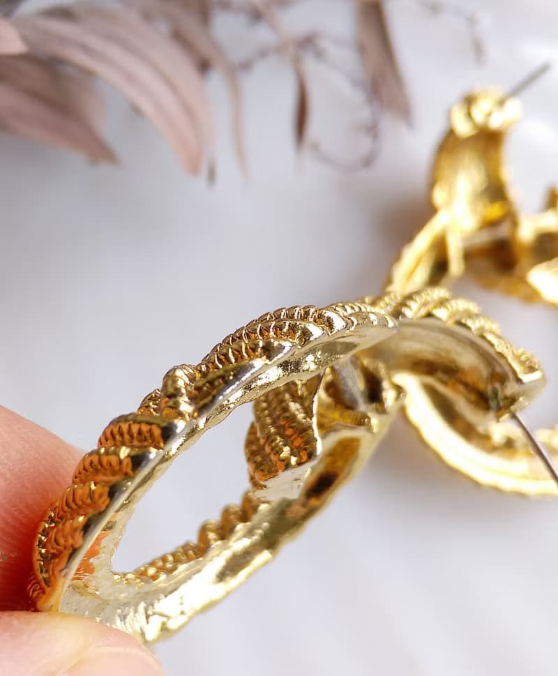 Vintage Jewelry 西洋古董飾品 金色調 垂墜 編繩 針式耳環
