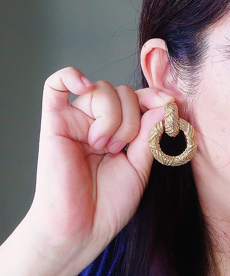 Vintage Jewelry 西洋古董飾品 金色調 垂墜 編繩 針式耳環