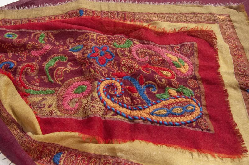 喀什米爾Cashmere/水煮羊毛披肩/針織圍巾/刺繡圍巾/羊絨披巾-花