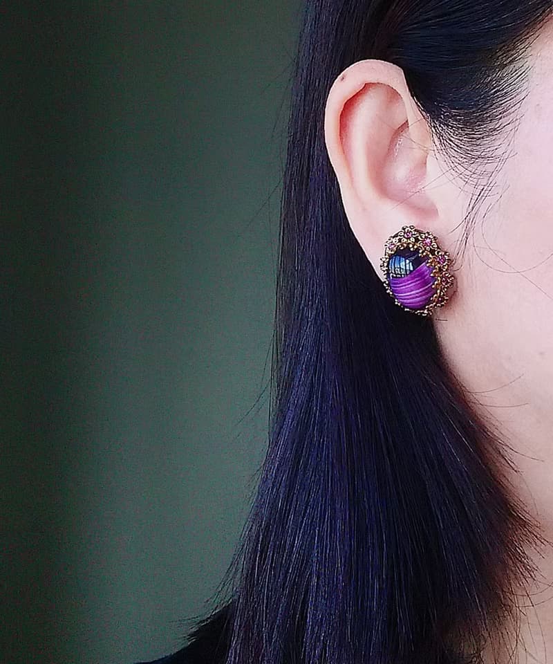 Vintage Jewelry 西洋古董飾品 日本製 優雅 紫鑽 紫紋 夾式耳環