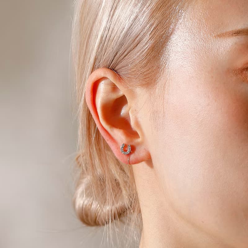 horseshoe loop-fit earring PG　ループフィットイヤリング　馬蹄　ラインストーン　ピンクゴールド