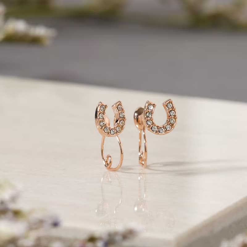 horseshoe loop-fit earring PG　ループフィットイヤリング　馬蹄　ラインストーン　ピンクゴールド