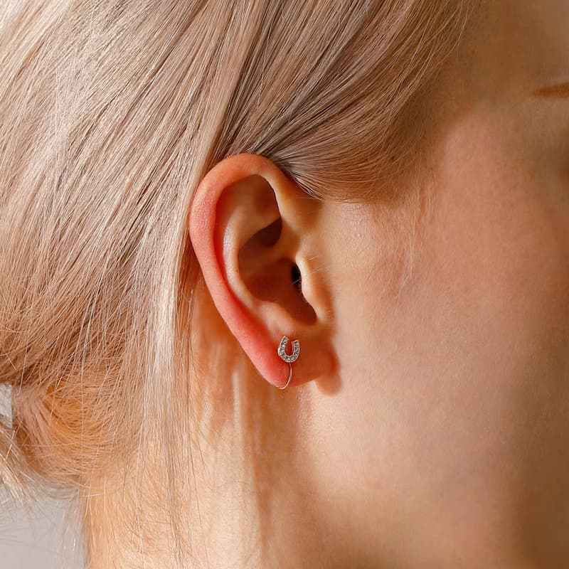 horseshoe loop-fit earring PG　ループフィットイヤリング　馬蹄　ラインストーン　ピンクゴールド
