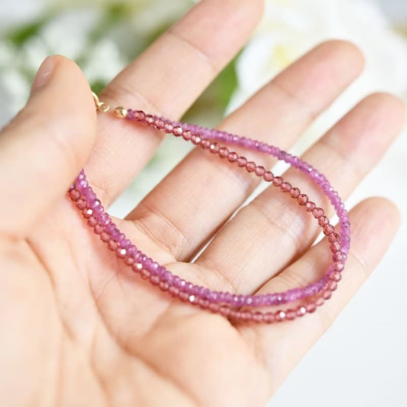 ピンクサファイアとガーネットの2連ブレスレット アジャスター付き 9月1月誕生石