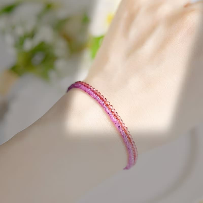 ピンクサファイアとガーネットの2連ブレスレット アジャスター付き 9月1月誕生石