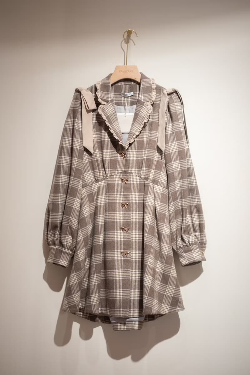 蝴蝶結綁帶連衣裙/外套 (草莓巧克力/咖啡拿鐵)