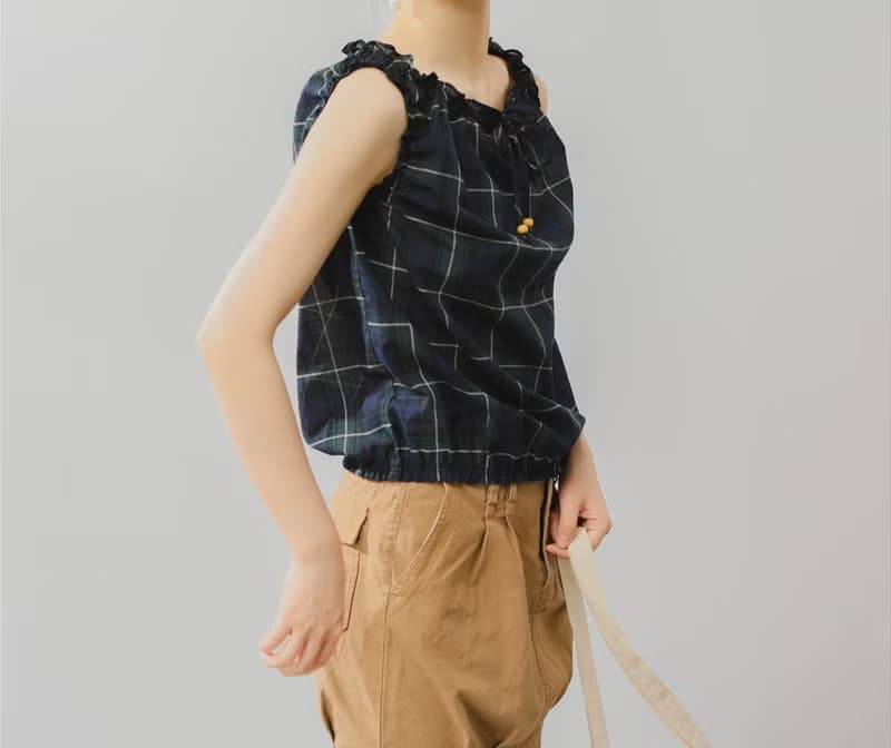 法式復古 少女俏皮經典學院風 格紋輕薄棉質無袖小衫