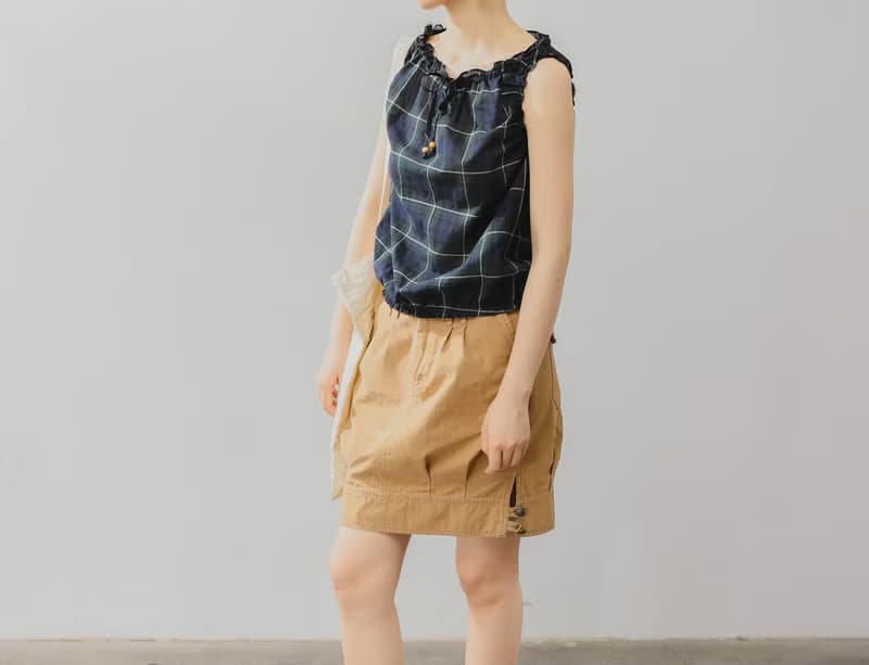 法式復古 少女俏皮經典學院風 格紋輕薄棉質無袖小衫