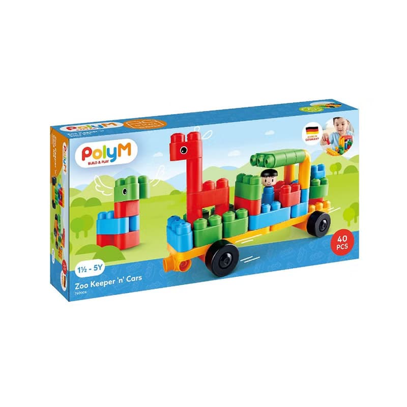 【創意積木】德國PolyM 動物園管理員/汽車積木組