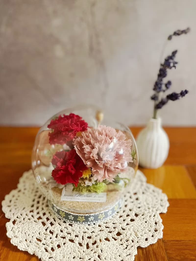 【永生花禮】永生康乃馨玻璃盅-紅褐色/花禮/玻璃花盅