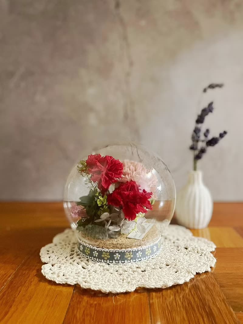 【永生花禮】永生康乃馨玻璃盅-紅褐色/花禮/玻璃花盅