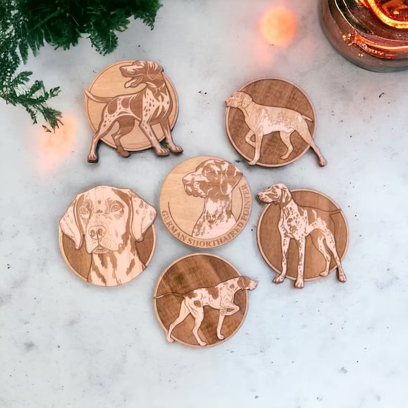 German Shorthaired Pointer Wooden Coaster Set –  Ideal Gifts for Dog Lovers