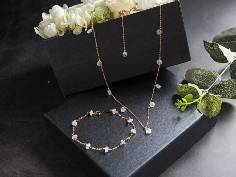 14kgf- rainbowmoon stone bracelet & short necklace