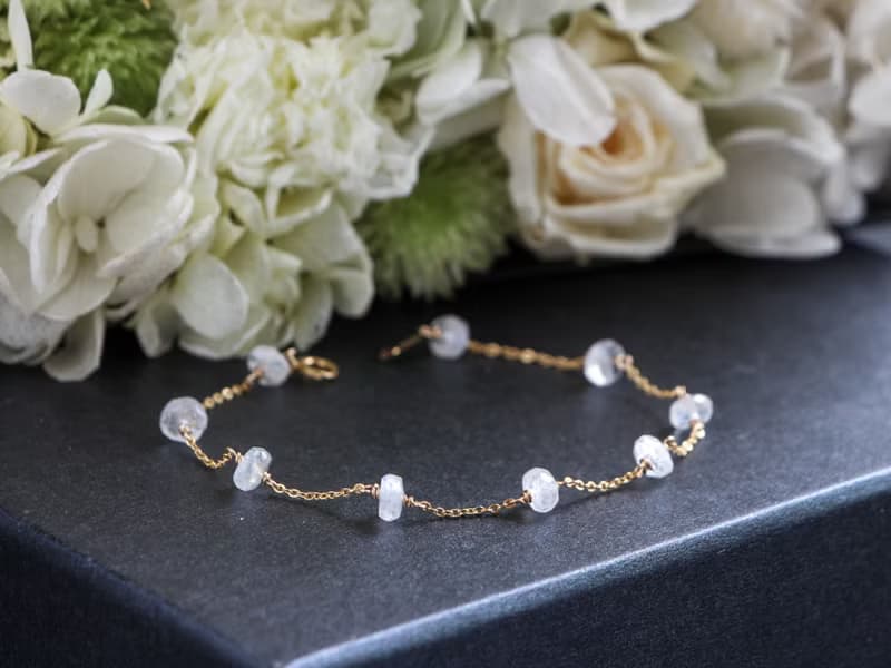 14kgf- rainbowmoon stone bracelet & short necklace