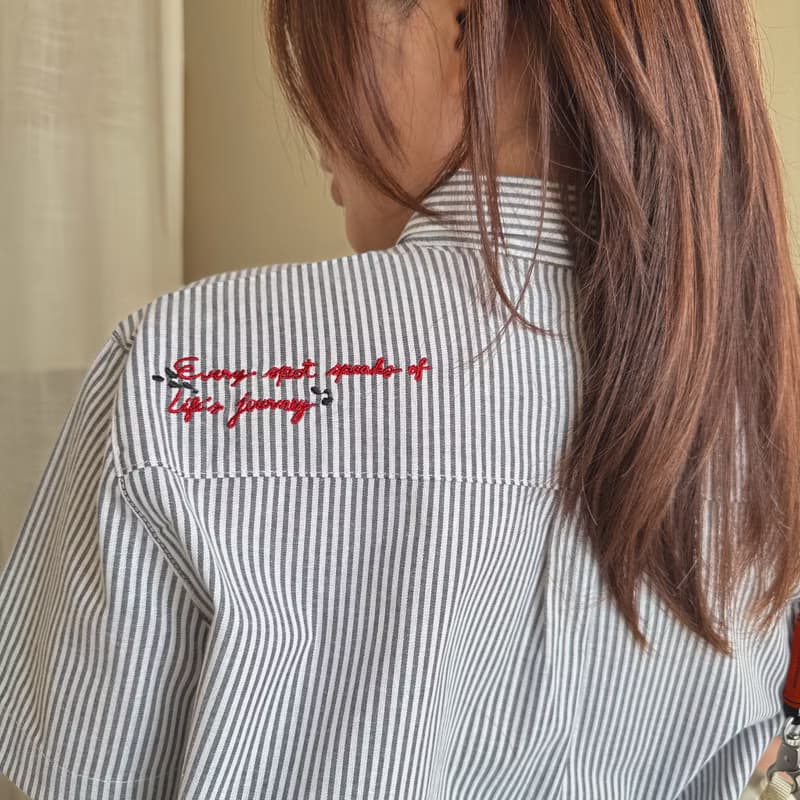 刺绣衬衫 (Embroidery Shirt) : 黑色条纹 (Stripe) : 斑点狗