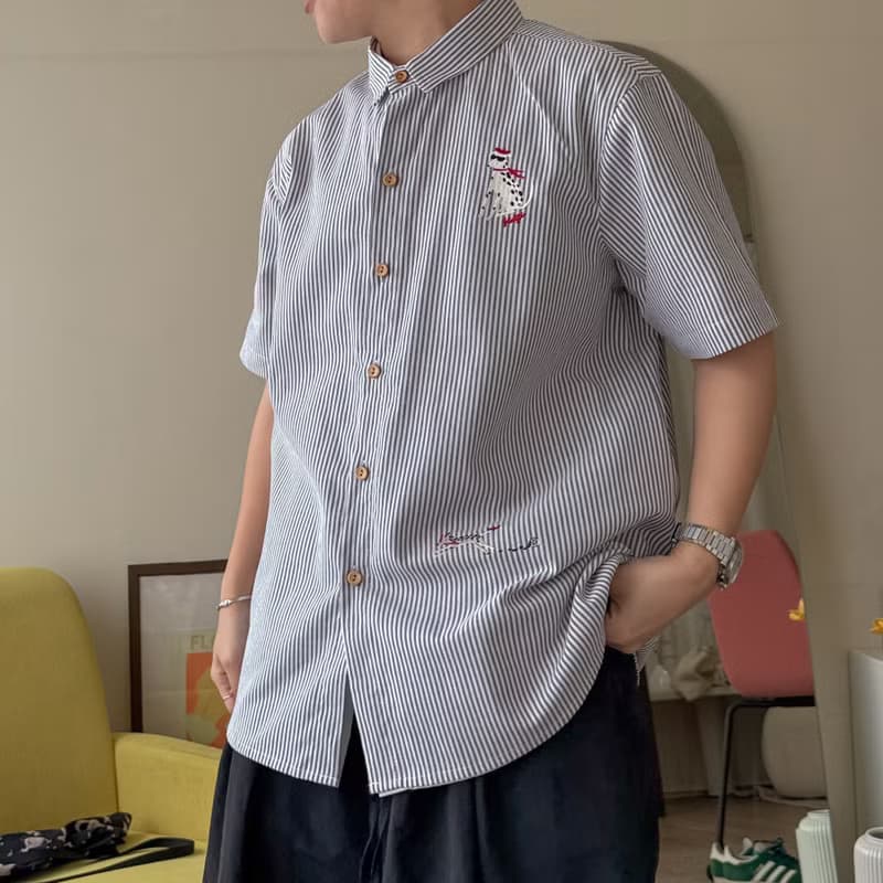 刺绣衬衫 (Embroidery Shirt) : 黑色条纹 (Stripe) : 斑点狗