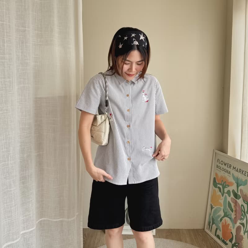 刺绣衬衫 (Embroidery Shirt) : 黑色条纹 (Stripe) : 斑点狗