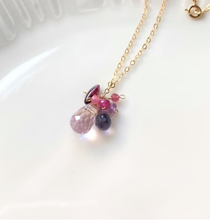 野莓塔 14KGF 紫黃晶 堇青石 紅寶石 項鍊