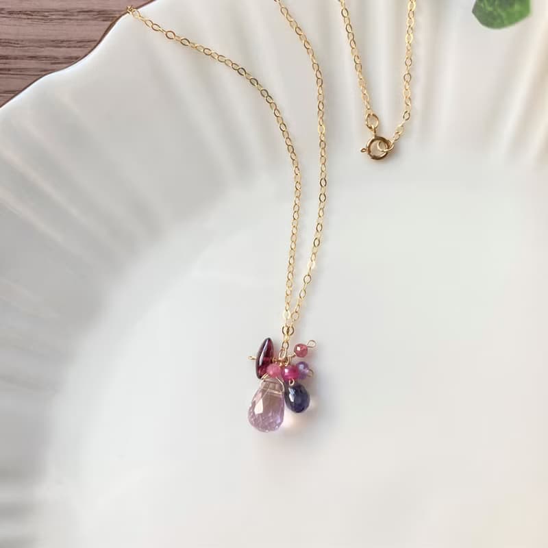 野莓塔 14KGF 紫黃晶 堇青石 紅寶石 項鍊