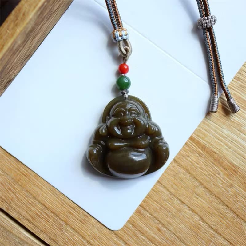 吉祥平安/健康/招財-天然和田玉彌勒佛項鏈吊墜掛件玉石