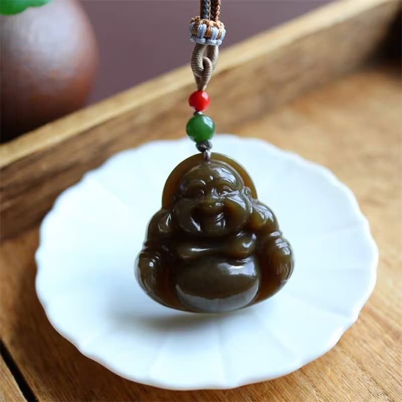 吉祥平安/健康/招財-天然和田玉彌勒佛項鏈吊墜掛件玉石