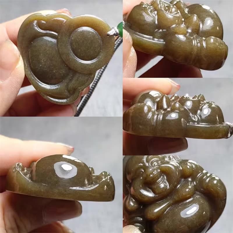 吉祥平安/健康/招財-天然和田玉彌勒佛項鏈吊墜掛件玉石