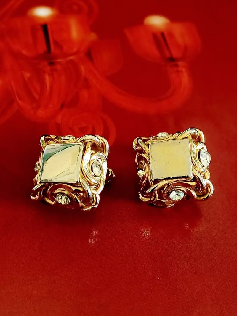vintage jewelry Kramer 典雅金色四方雲騰萊茵 夾式耳環