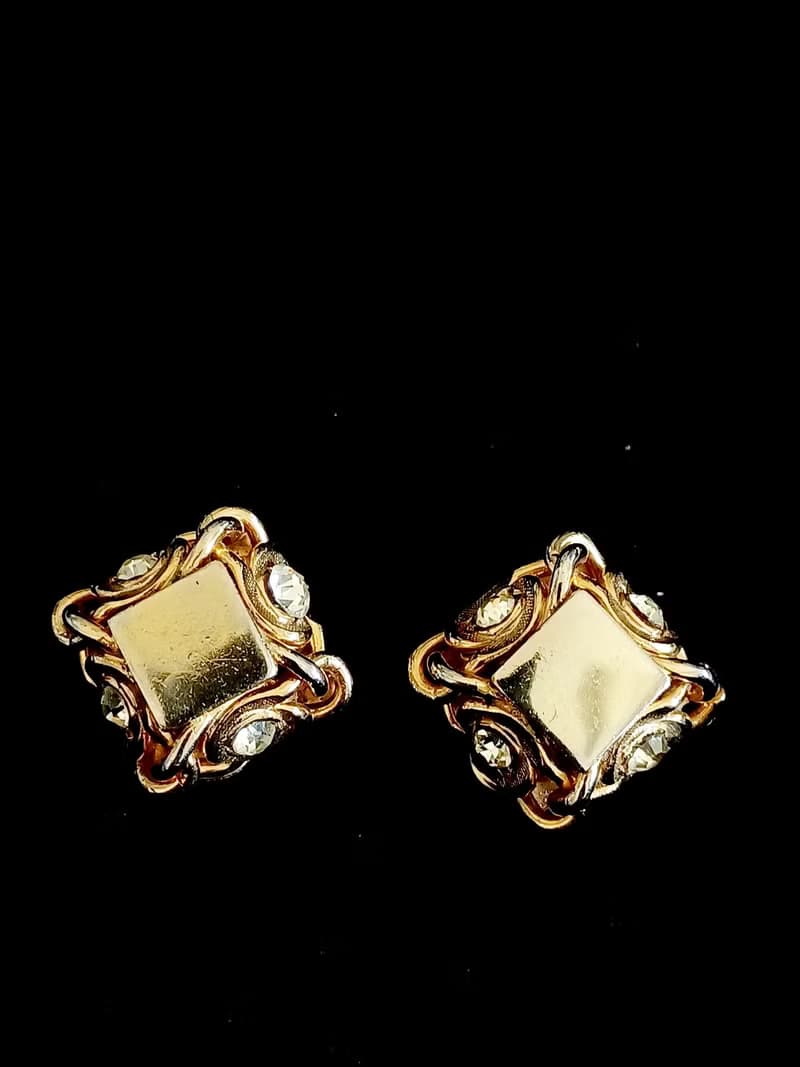 vintage jewelry Kramer 典雅金色四方雲騰萊茵 夾式耳環