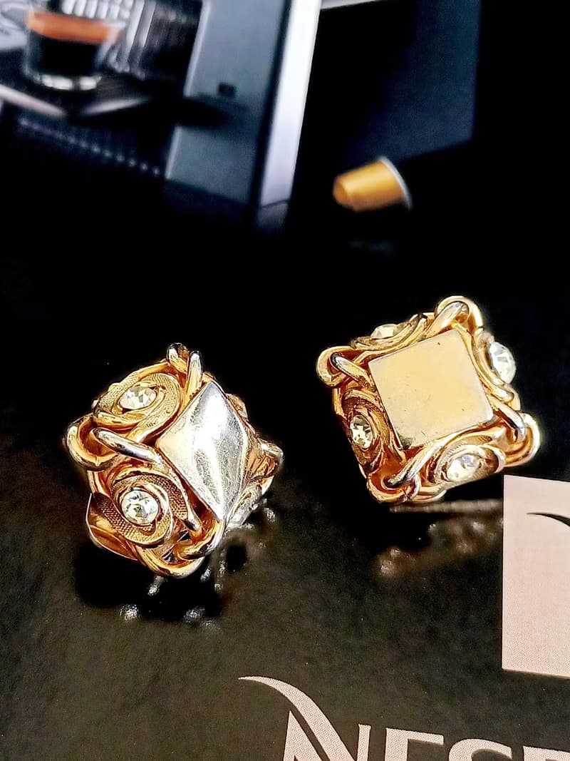 vintage jewelry Kramer 典雅金色四方雲騰萊茵 夾式耳環