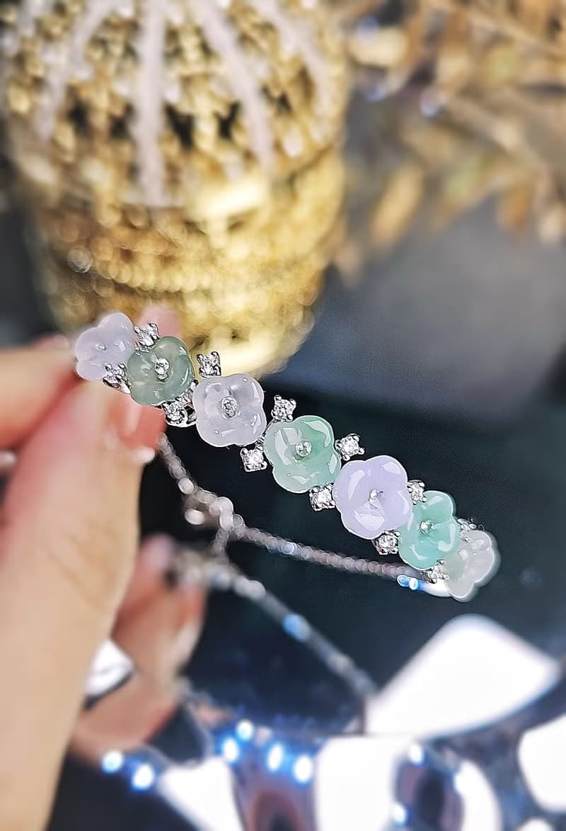 招財•貴人•轉好運|夢幻多寶冰膠桂花|緬甸A貨翡翠純銀手鐲鏈