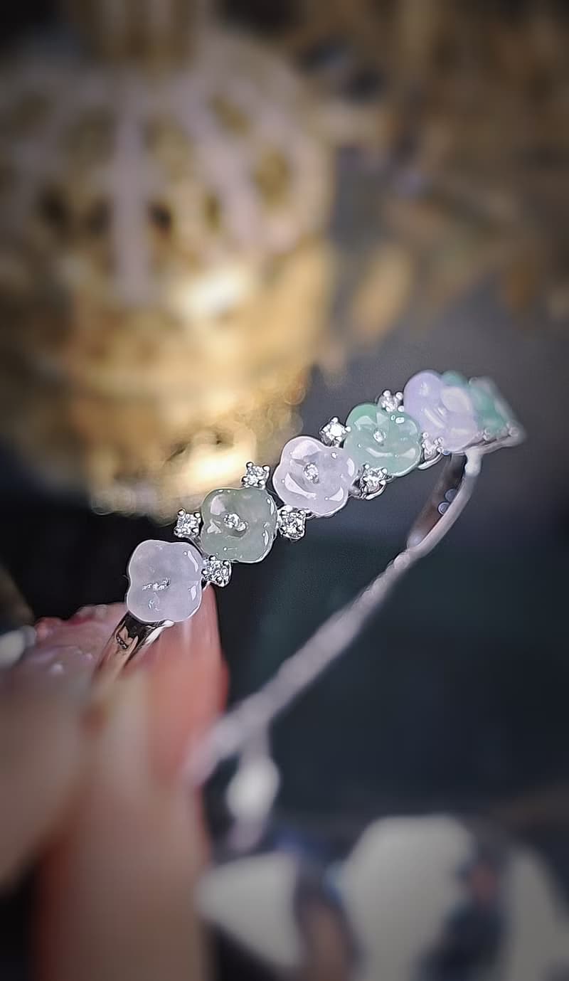 招財•貴人•轉好運|夢幻多寶冰膠桂花|緬甸A貨翡翠純銀手鐲鏈