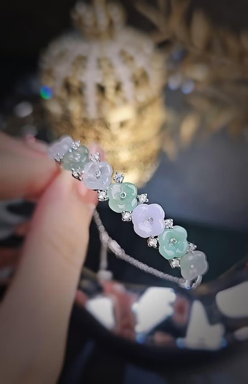 招財•貴人•轉好運|夢幻多寶冰膠桂花|緬甸A貨翡翠純銀手鐲鏈