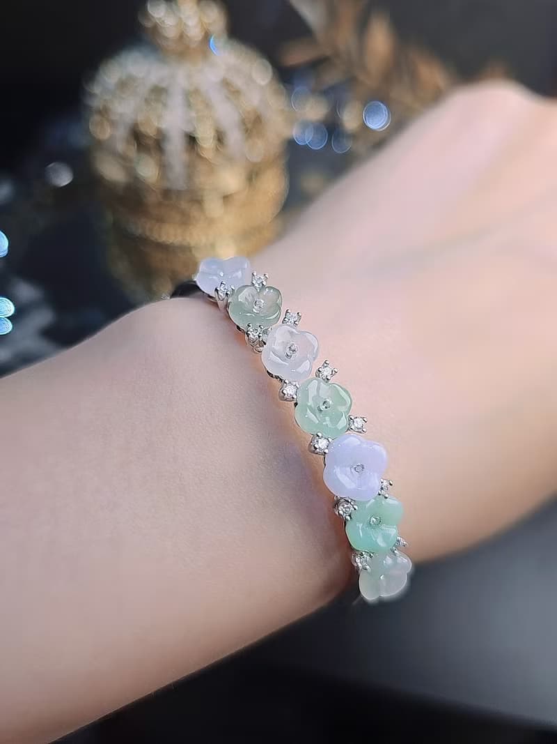 招財•貴人•轉好運|夢幻多寶冰膠桂花|緬甸A貨翡翠純銀手鐲鏈