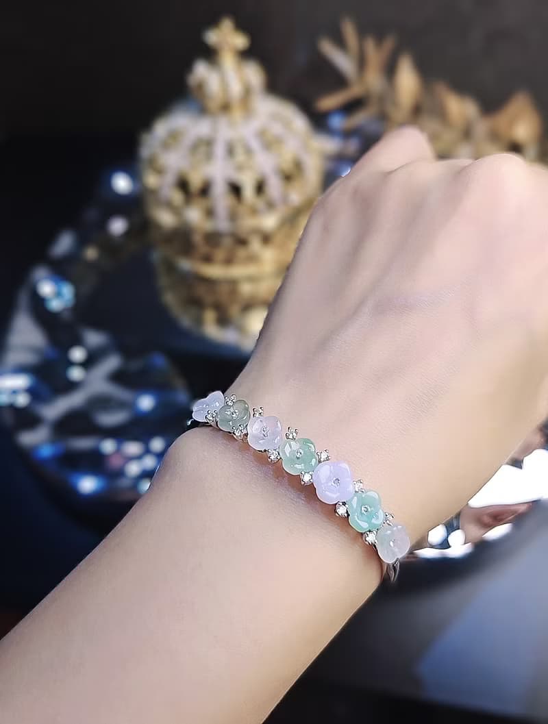 招財•貴人•轉好運|夢幻多寶冰膠桂花|緬甸A貨翡翠純銀手鐲鏈