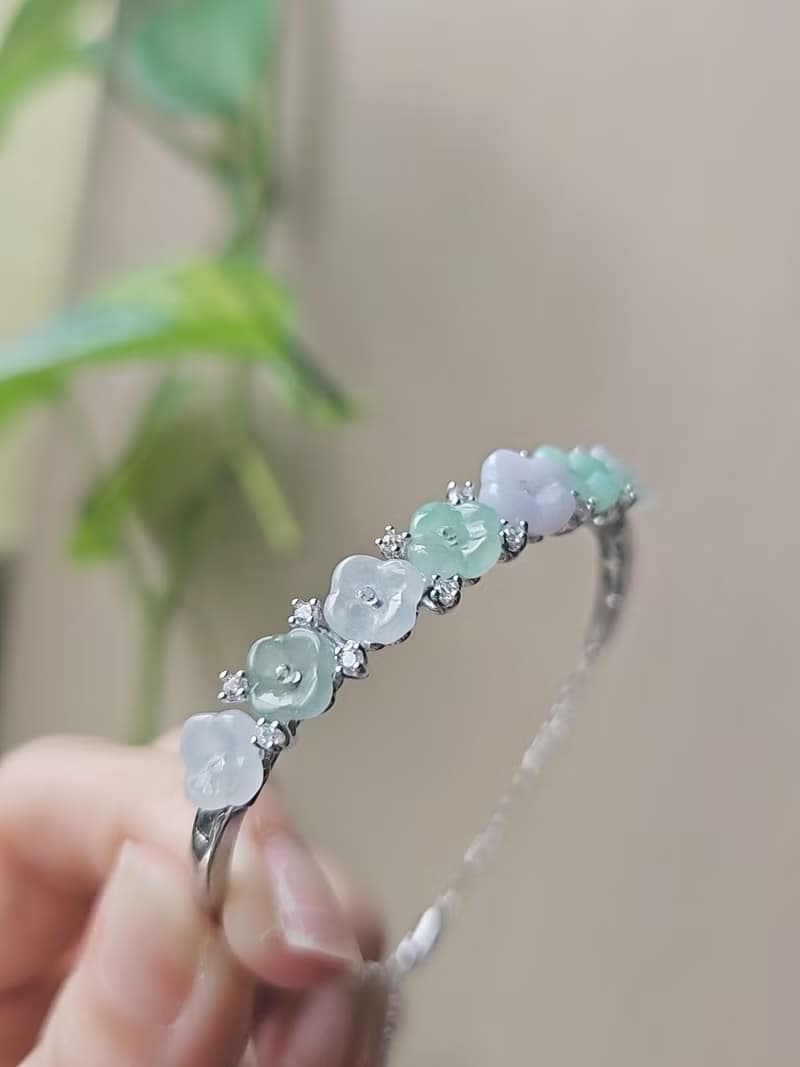 招財•貴人•轉好運|夢幻多寶冰膠桂花|緬甸A貨翡翠純銀手鐲鏈