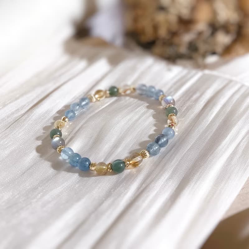 海藍寶、黃水晶、綠磷灰 天然石手鍊