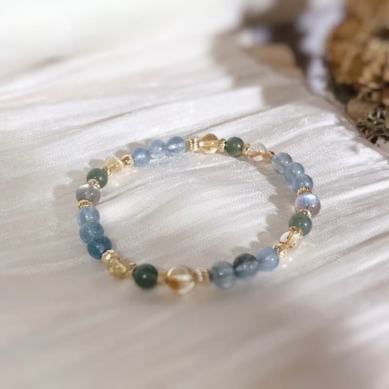海藍寶、黃水晶、綠磷灰 天然石手鍊