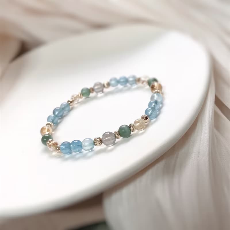 海藍寶、黃水晶、綠磷灰 天然石手鍊