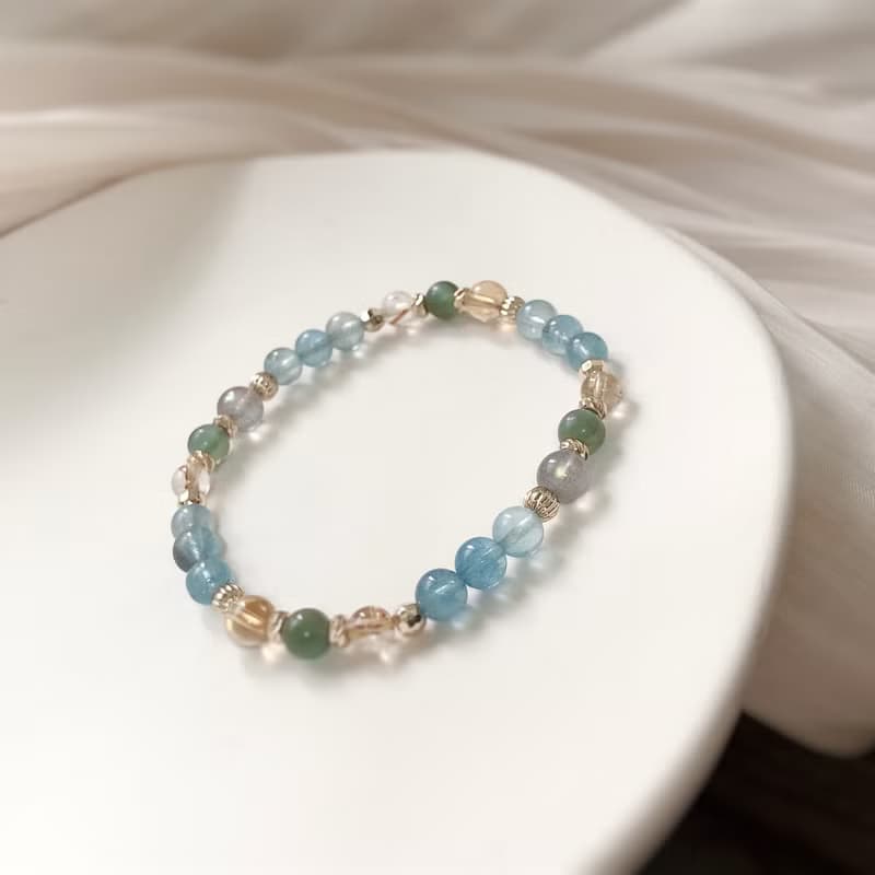 海藍寶、黃水晶、綠磷灰 天然石手鍊