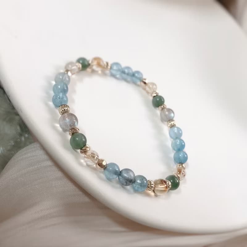 海藍寶、黃水晶、綠磷灰 天然石手鍊