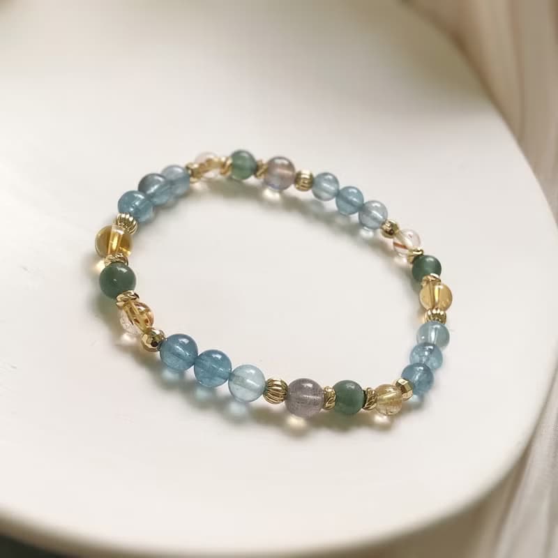 海藍寶、黃水晶、綠磷灰 天然石手鍊