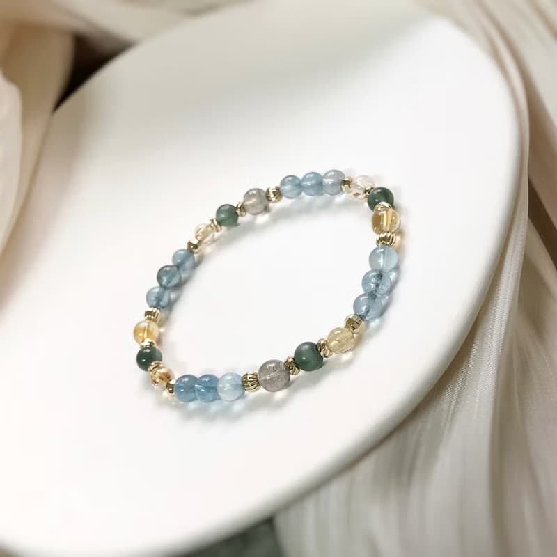 海藍寶、黃水晶、綠磷灰 天然石手鍊