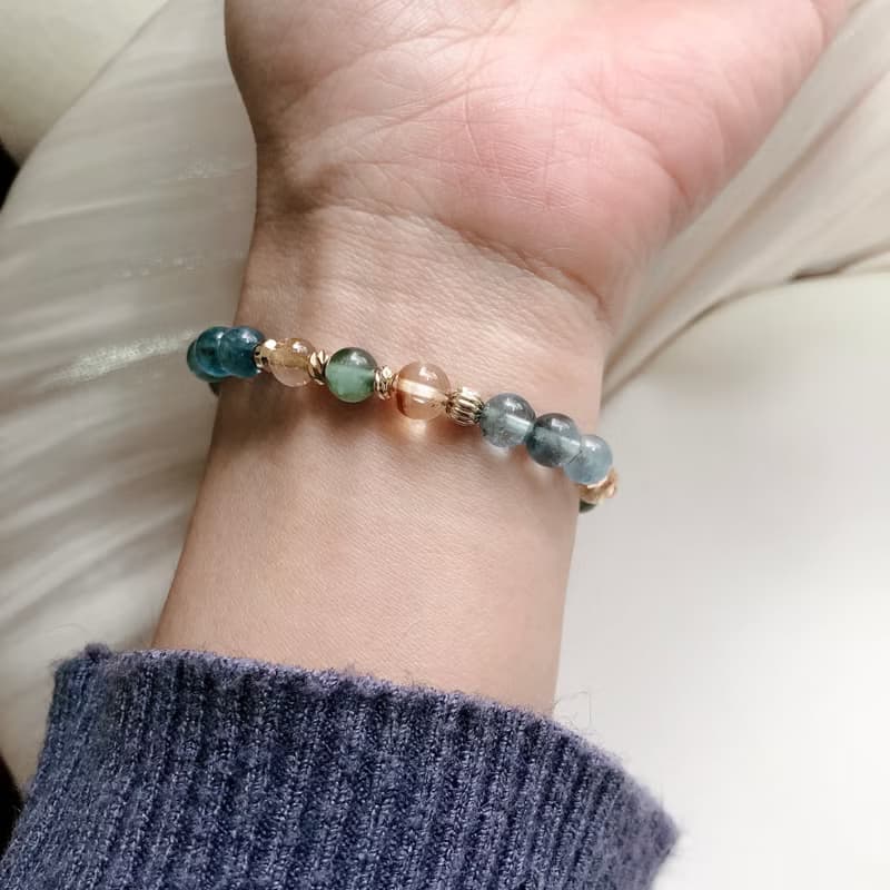 海藍寶、黃水晶、綠磷灰 天然石手鍊