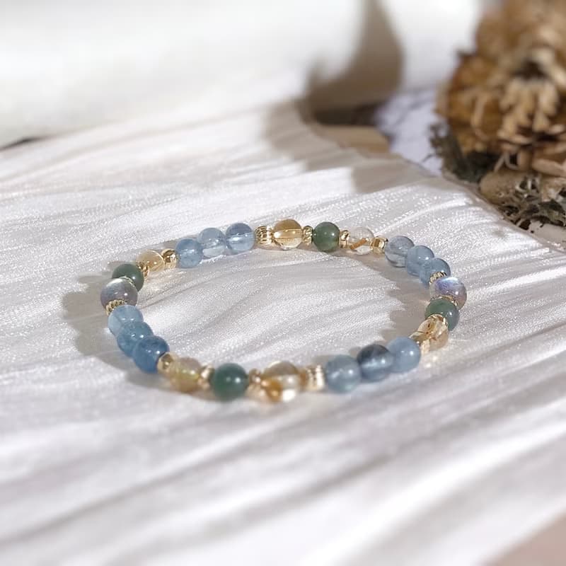 海藍寶、黃水晶、綠磷灰 天然石手鍊