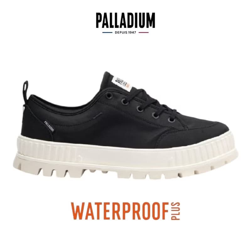 PALLADIUM PALLASHOCK LO WP+厚底巧克力低筒防水鞋 黑白 74408
