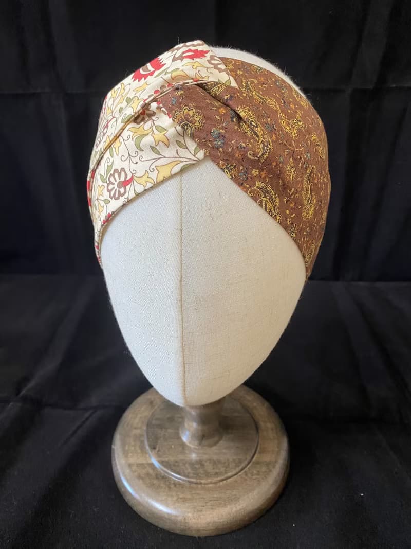 巧克力馬賽/雙色扭結髮帶/日本印花布