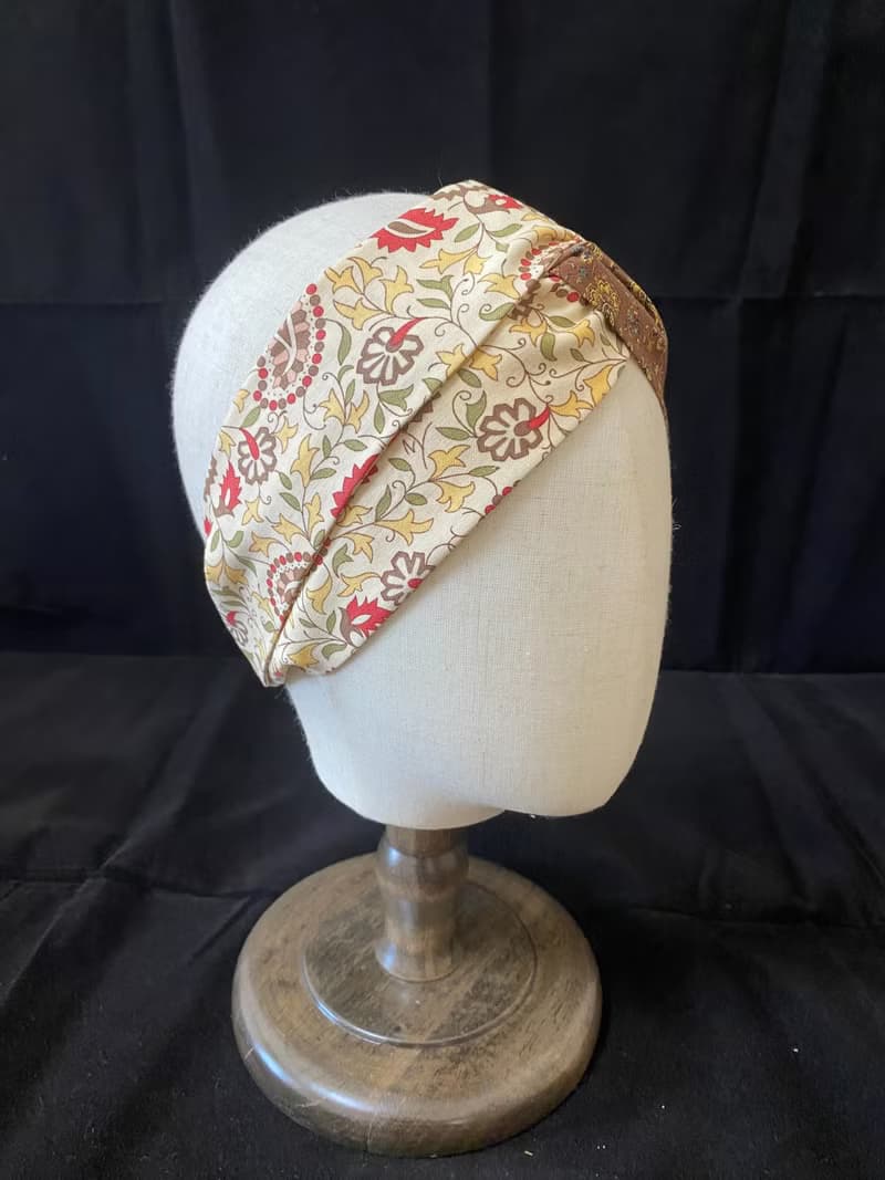 巧克力馬賽/雙色扭結髮帶/日本印花布